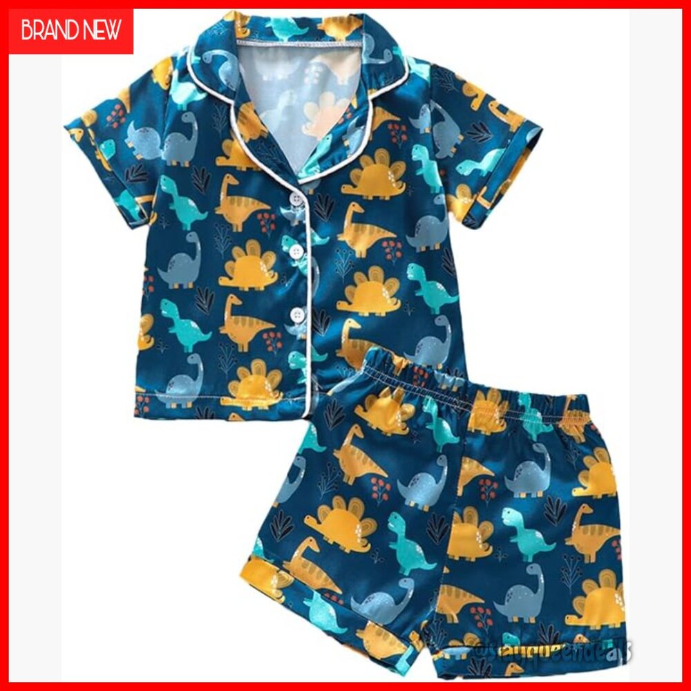 Toddler Girl Satin Pajama Set Short Sleeve Button-Down Top Pants
